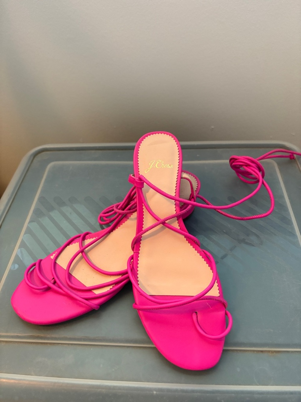 J. Crew Bright Hot Pink Strappy Lace-Up Sandals